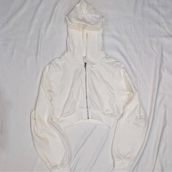 Alo Yoga Sweet Escape Zip Up Hoodie Ivory White Women's Size S Cropped Cotton - Picture 2 of 5
